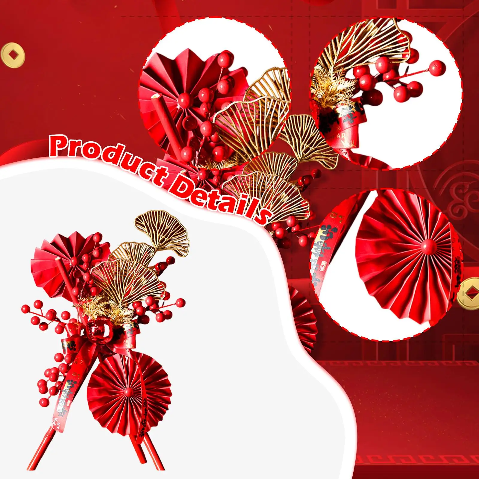 Chinese New Year Bamboo Figurine Red Berries Table Decoration Lucky Collectible Centerpiece for Hotel Counter Room