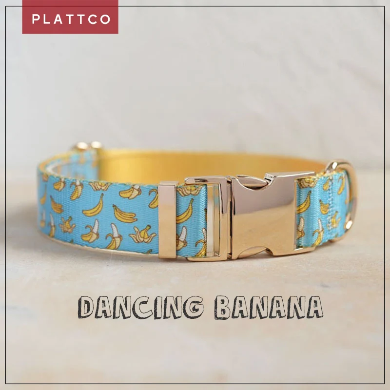PLATTCO-collar de perro único con estampado de bananas, hebilla plateada de alta calidad, 5 tamaños, PDC327G