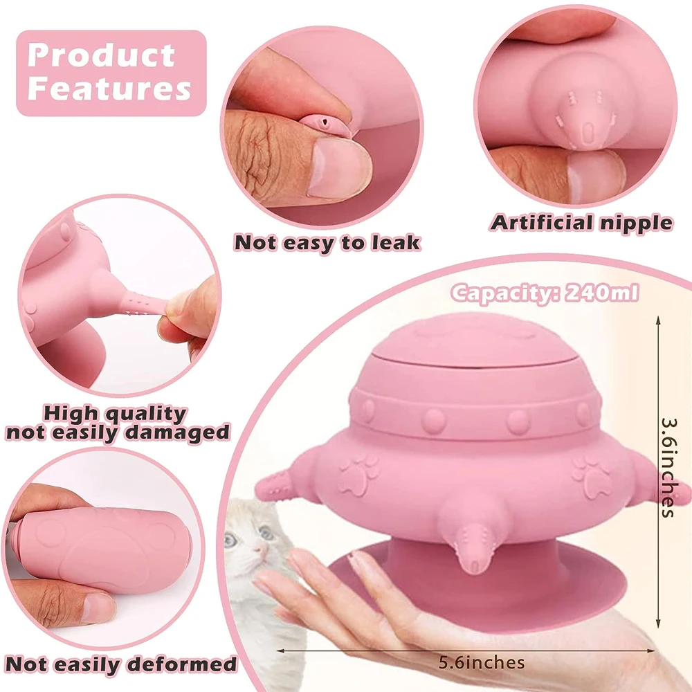 Tazón para beber para perros pequeños, alimentador de leche de lactancia con 4 tetinas, botellas de silicona, 240ML - imagen 3