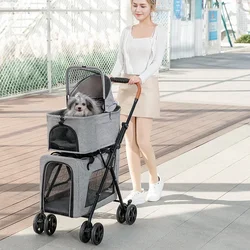 Cochecito plegable ligero doble capa para perros y gatos