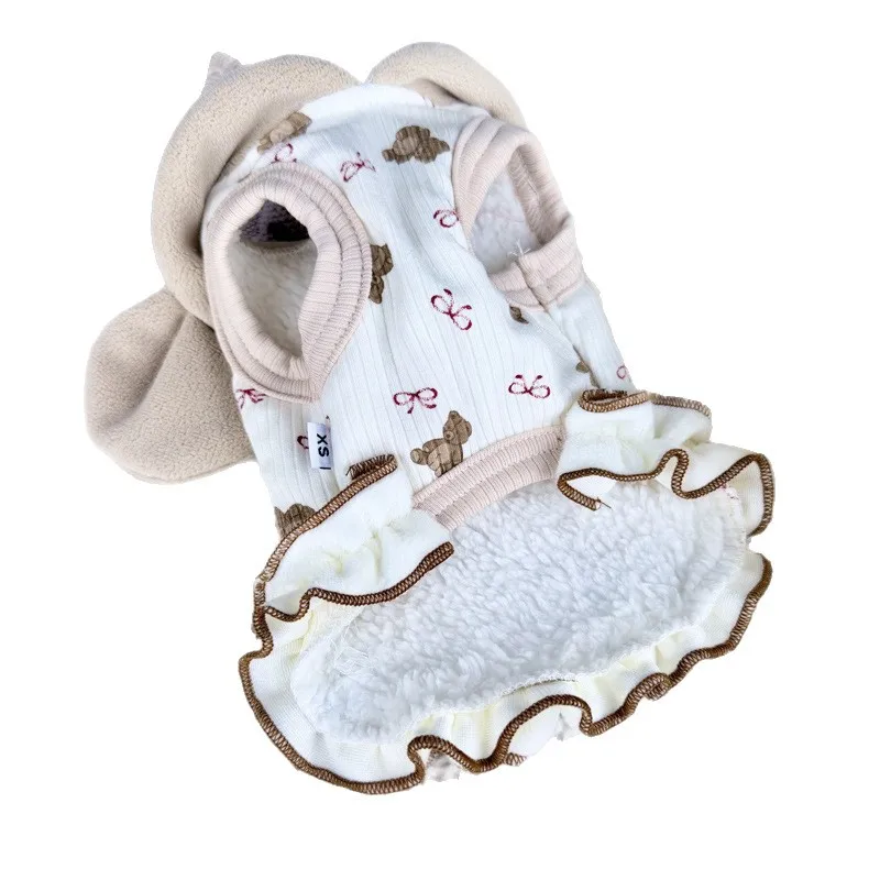 Vestido de terciopelo de encaje para mascotas, abrigo para perros pequeños y gatos, chaleco grueso de invierno, ropa para perros pequeños, ropa para cachorros