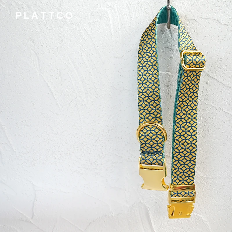 PLATTCO-Juego de perro de diseño único, acauladas estampado de monedas, hebilla dorada de alta calidad, tamaño 5, PDC305YG y PDL305YG