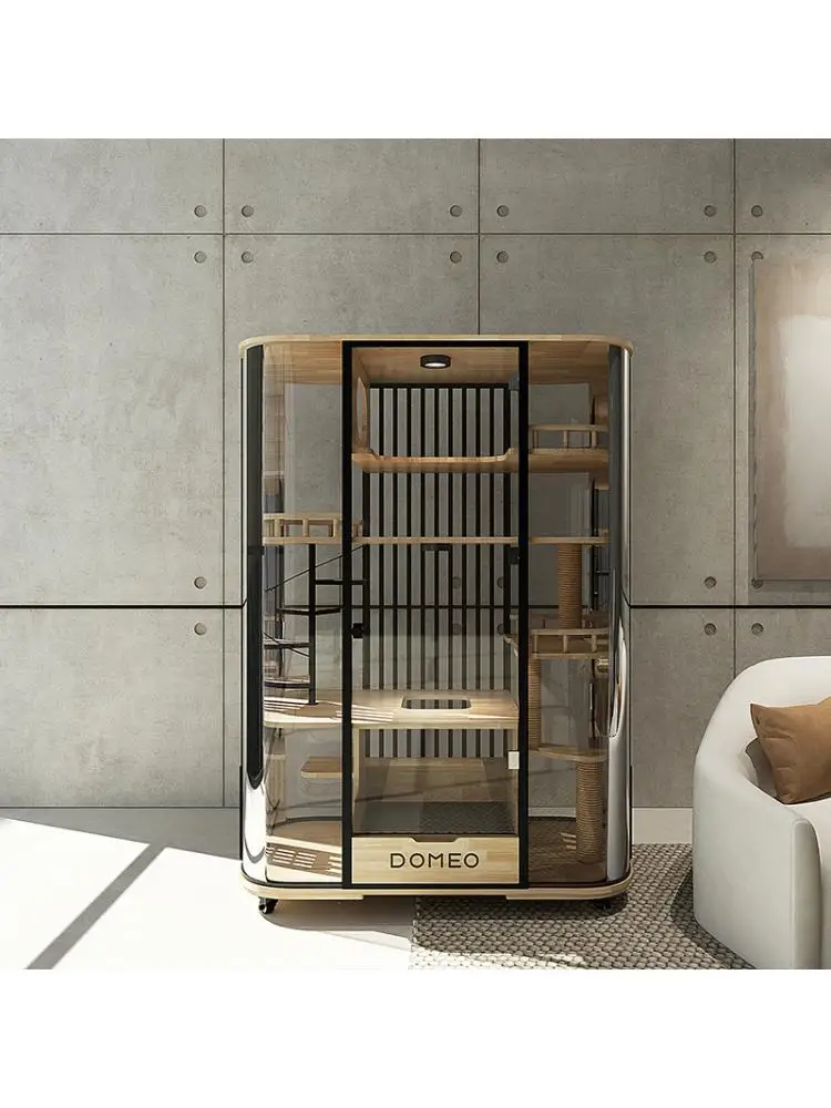 Villa panorámica para gatos, casa de vidrio de 360 grados, completamente transparente, de lujo, de madera maciza, armario para gatos - imagen 3
