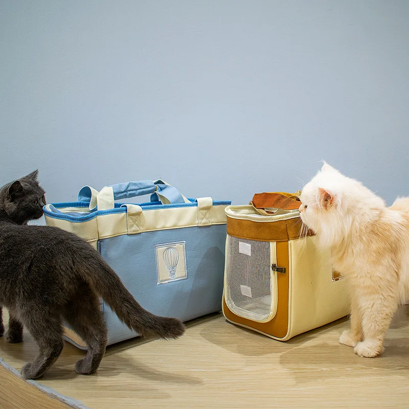 Bolso de hombro de diseñador para gato, bolsa de lona de malla para perros y gatos pequeños, bolsas de viaje para exteriores, bolso de mano con cremallera transpirable, accesorios de transporte para gatos - imagen 4