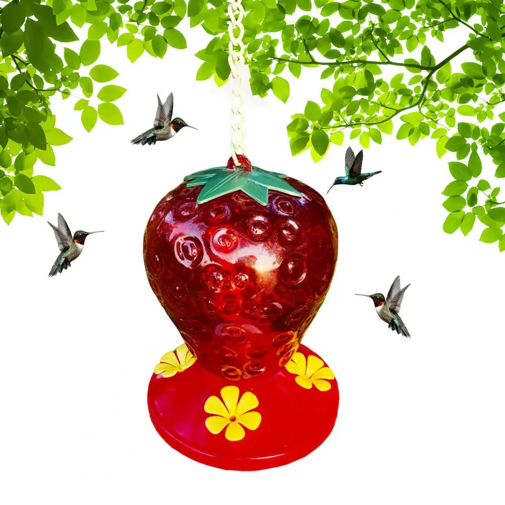 Comedero de colibrí en forma de fresa para colgar al aire libre, estación de alimentación de pájaros rojos para ventana, jardín, cubierta, patio, balcón, decoración - imagen 3