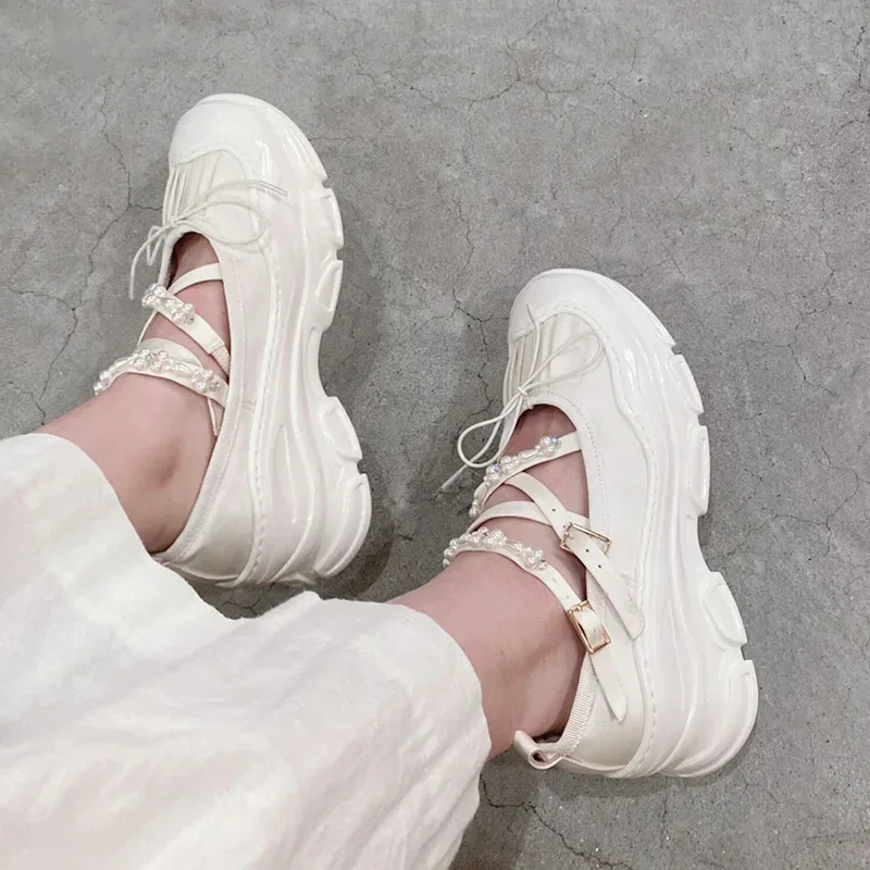 2024 primavera y otoño tacones bajos para mujer estilo coreano cadena de perlas ropa de fiesta y trabajo zapatos planos mary jane zapatos náuticos casuales para mujer - imagen 3