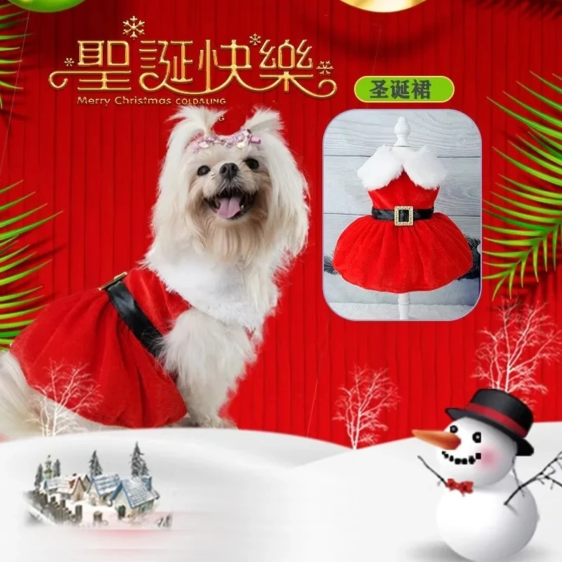 Vestidos de Navidad para perros pequeños, ropa de verano para Navidad, disfraz de gato y mascota, vestido de princesa para cachorros, Bichon Spitz - imagen 4