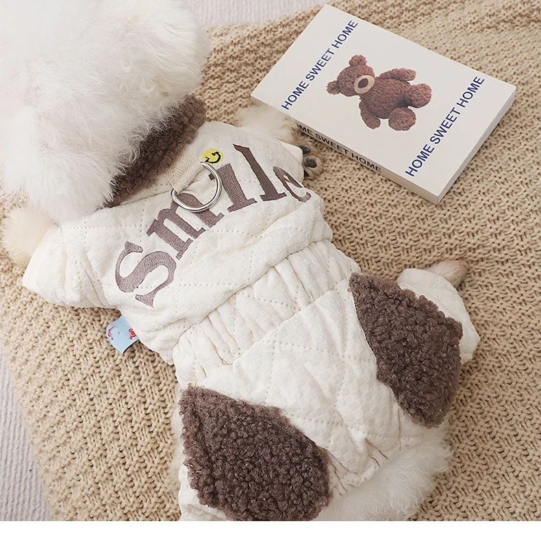 Abrigo de algodón de cuatro patas para perros pequeños, abrigo de invierno cálido y resistente al frío, botón a presión, rejilla de diamante, mascota informal - imagen 5