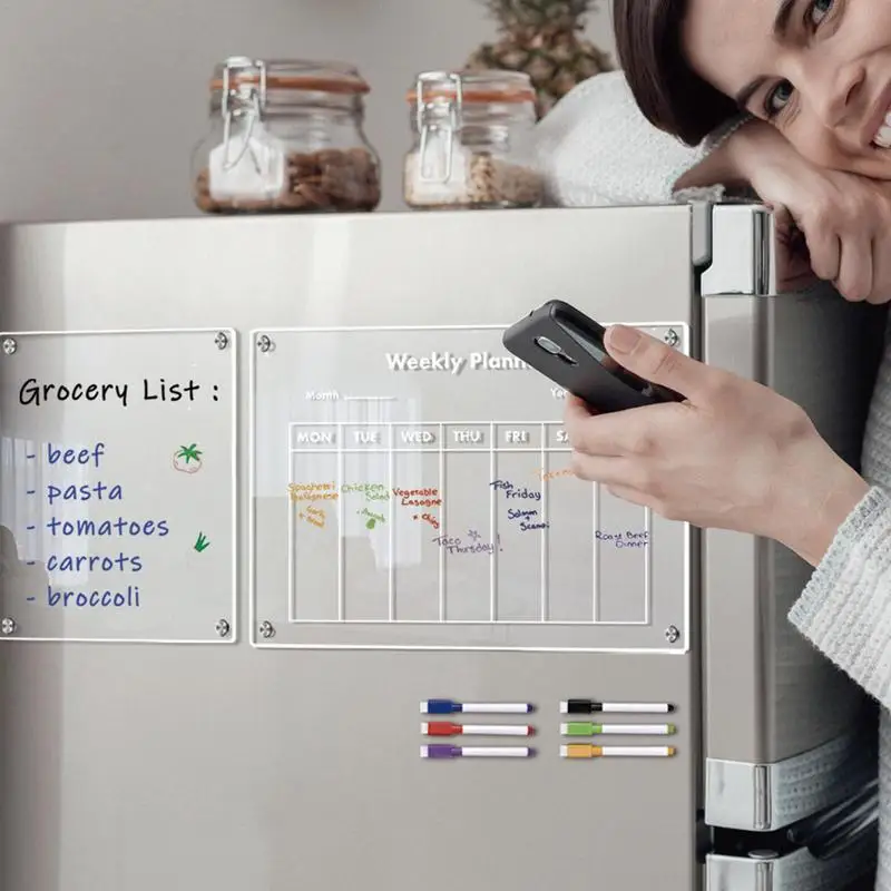 Pizarra magnética acrílica para escribir, pizarra magnética de borrado en seco para nevera, planificador semanal - imagen 4