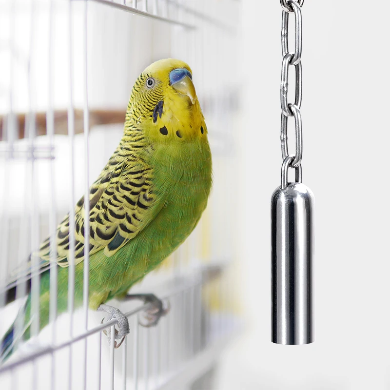 Juguetes con campana para loros, columpio colgante para masticar pájaros de acero inoxidable, accesorios para morder, cuentas para periquito, cacatúa, suministro para pájaros y mascotas - imagen 5