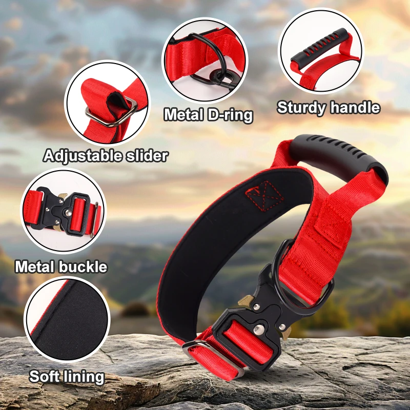 Collar táctico para perros medianos y grandes, collares para perros resistentes con asa, Collar de entrenamiento para perros con hebilla de Metal, militar grueso - imagen 3