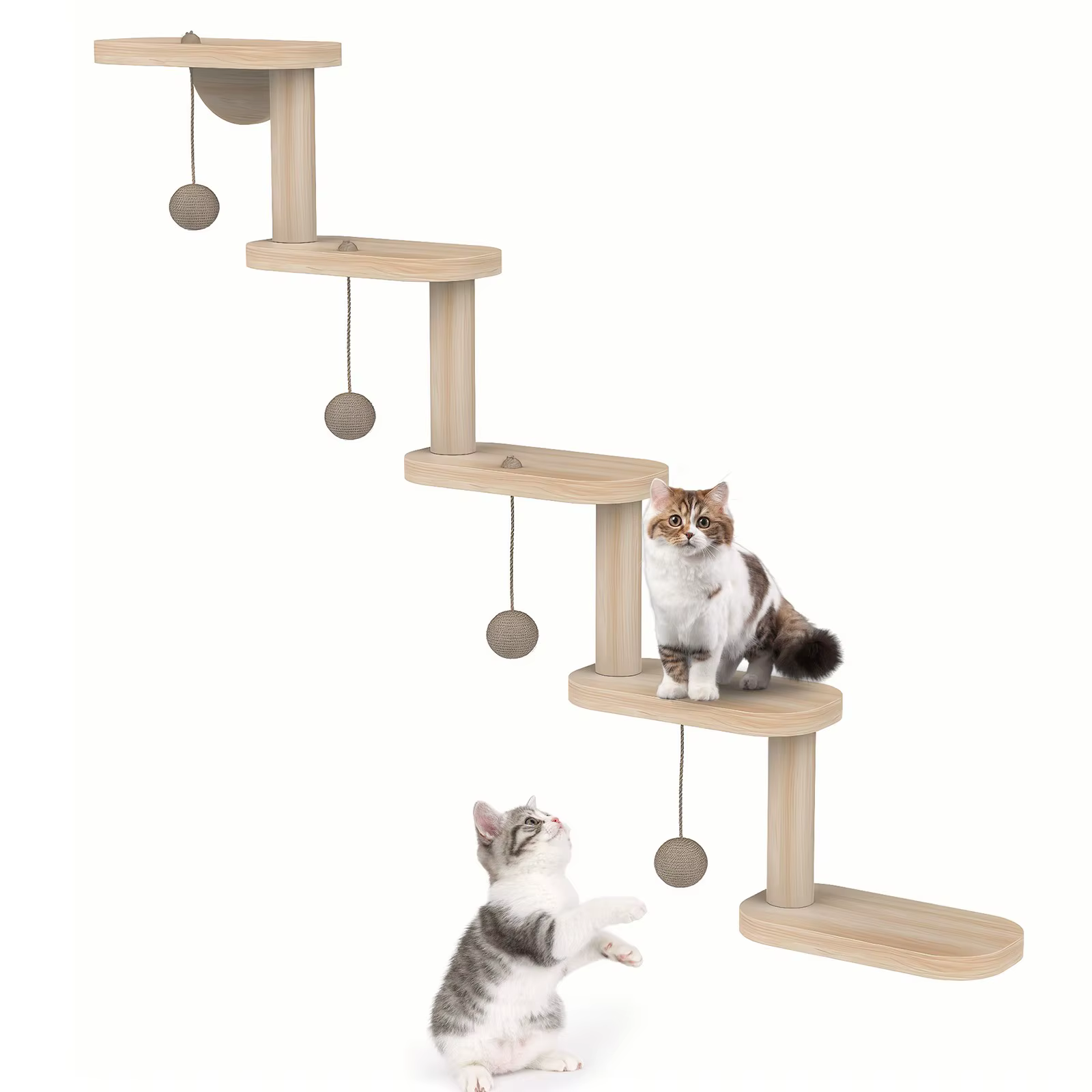 Muebles de madera para gato: estantería pared con perchas y juguetes - imagen 5