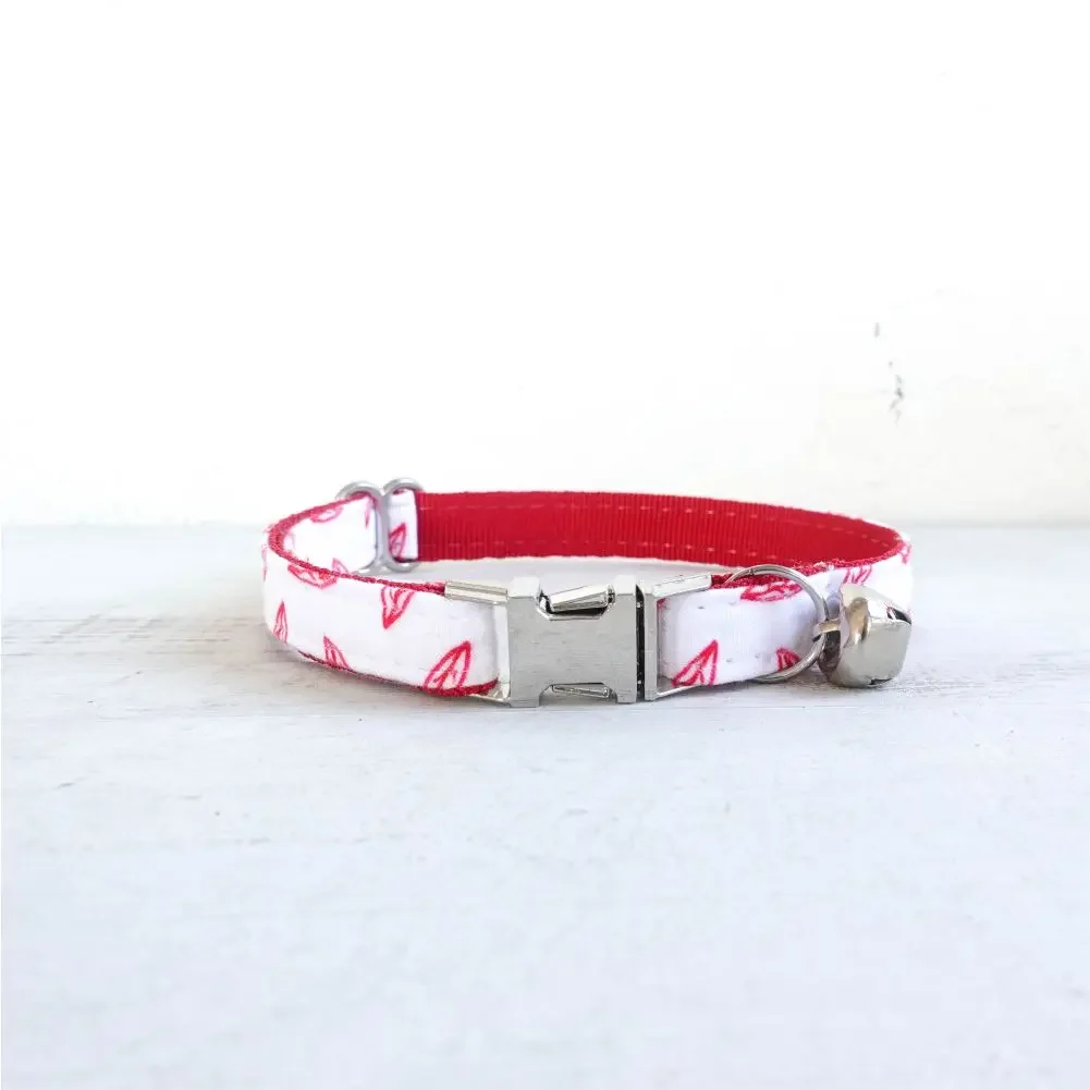 Collar de gato personalizado con grabado gratuito, correa para mascotas a juego, hebilla de Metal de contactos personalizados, Collar para mascotas de hojas rojas - imagen 2