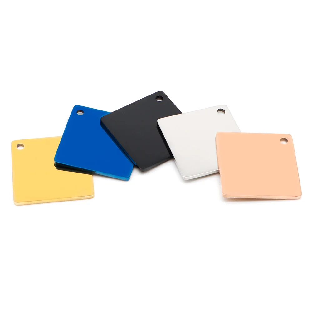 20 piezas cuadrado de acero inoxidable Multicolor, Collar de identificación en blanco para mascotas, etiqueta, llavero de identidad, colgante, Collar con personalidad para perro, accesorios - imagen 4
