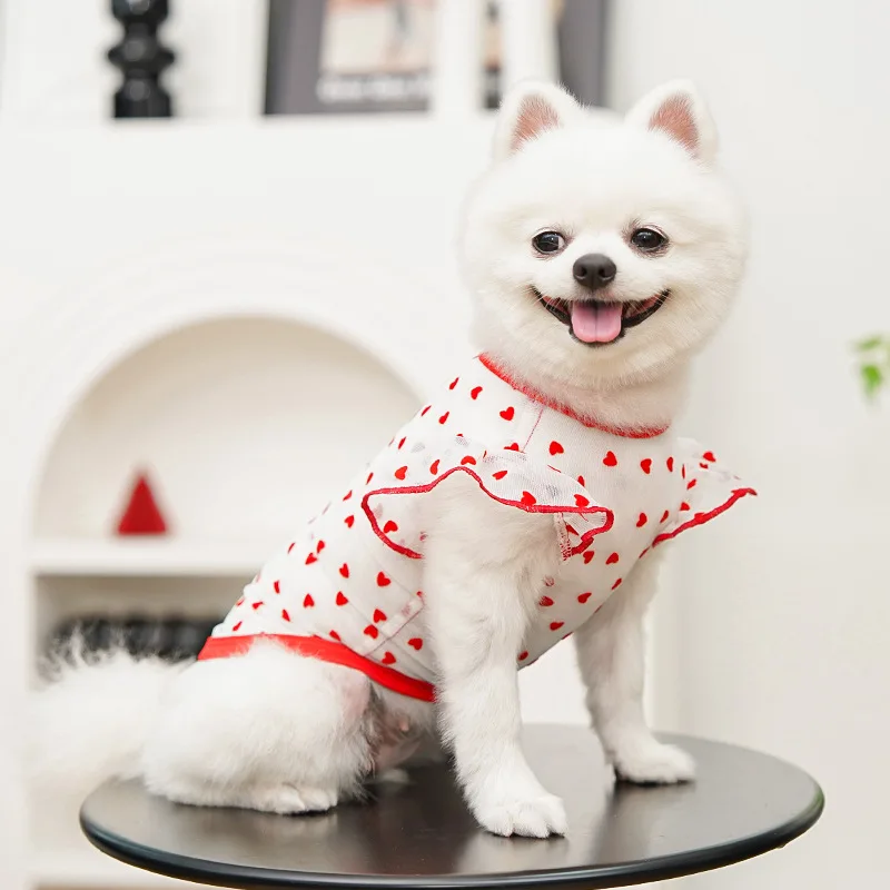 Chaleco fino refrescante para perro, ropa de verano con mangas voladoras y corazón para perro con anillo en D, camisa para niña, chalecos para gato, camiseta de malla para perro - imagen 3