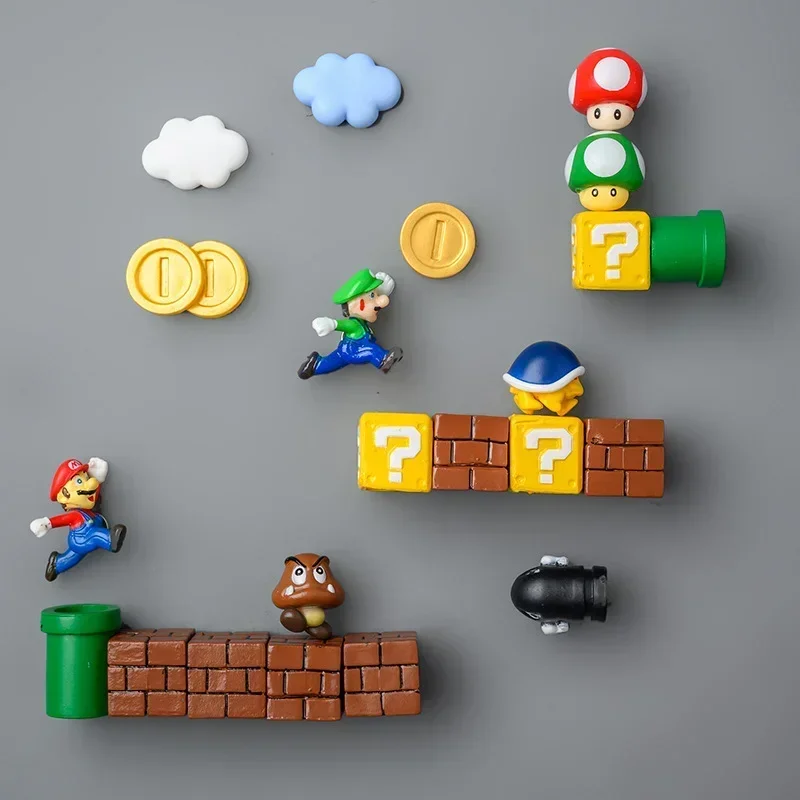 Super Marios Bros personaje del juego de dibujos animados pegatinas magnéticas para nevera foto de Anime pared decoración Kawaii juguete lindo recuerdo regalos de navidad - imagen 3