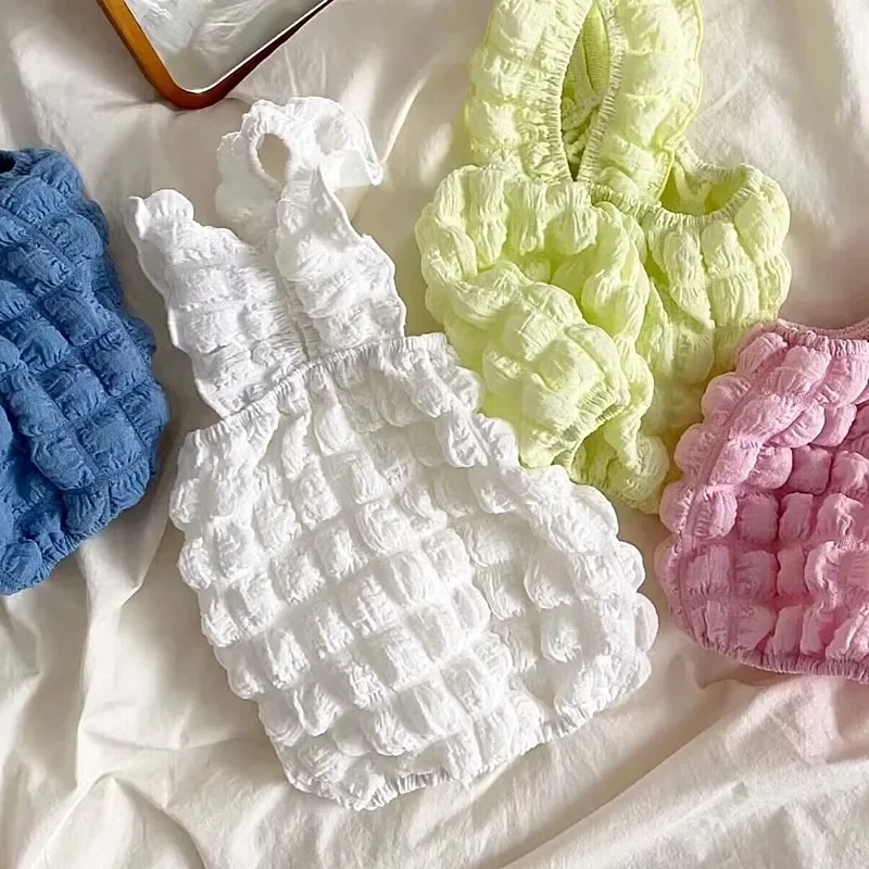 Sin bolsa, ropa para perros de Color macarrón a la moda, chaleco con refuerzo de burbujas de peluche de verano, ropa transpirable para cachorros, vestido, camisola de Color sólido - imagen 3