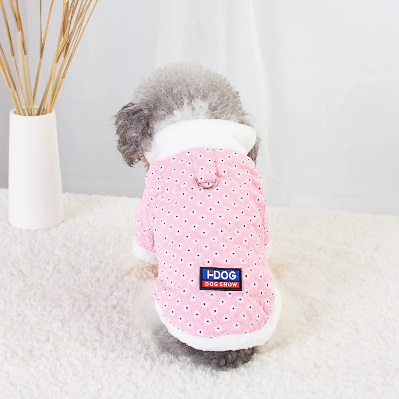 Nueva chaqueta para perro con estampado de margaritas, forro polar cálido, ropa gruesa de algodón azul y rosa a prueba de frío para perros - imagen 2