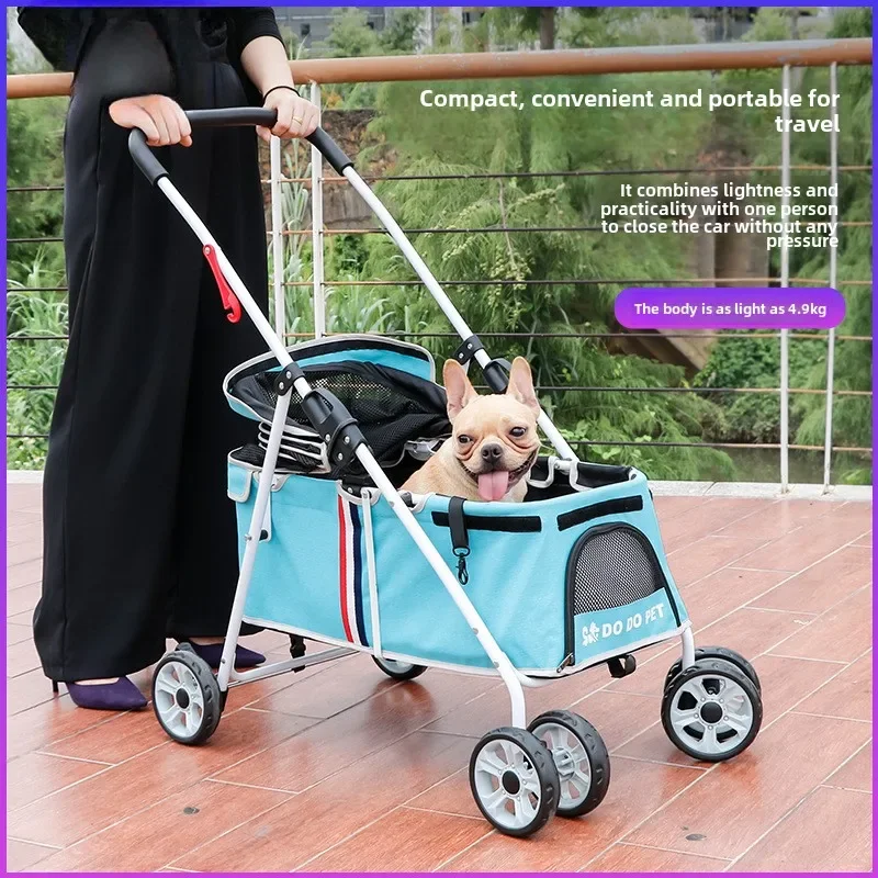 Carro para mascotas pequeño y mediano, carrito de excursión para cachorros de peluche, carrito de viaje para gatos, perro pequeño, ligero, transpirable, plegable, cochecito para mascotas - imagen 2