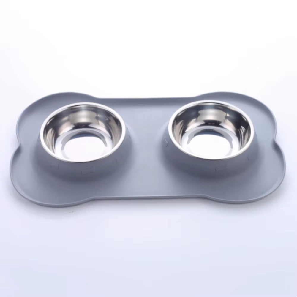Comedero antiderrames doble para gatos y perros – Acero y silicona - imagen 4