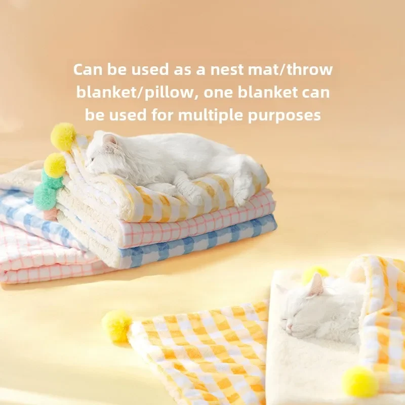 Cojín para mascotas, manta cálida de otoño e invierno, cojín para gatos, alfombra a cuadros, colcha de franela para perros pequeños - imagen 2