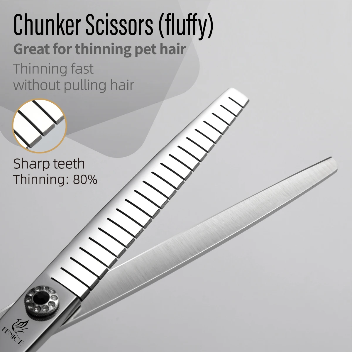 Fenice JP440C 7 pulgadas mascota esponjosa adelgazamiento Chunker tijeras de aseo dientes anchos recto cortaúñas para perros tijeras tasa más delgada 80% - imagen 3