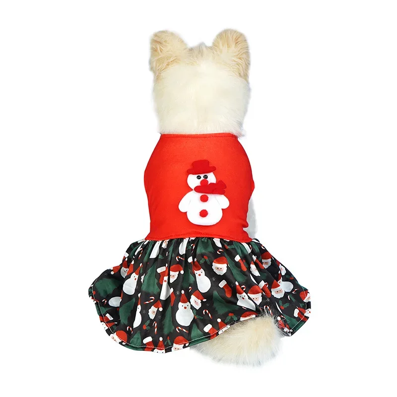 Vestido de Navidad para perros pequeños y medianos, bonito muñeco de nieve con estampado de Papá Noel, Reno, falda de princesa para cachorros, ropa festiva para - imagen 5