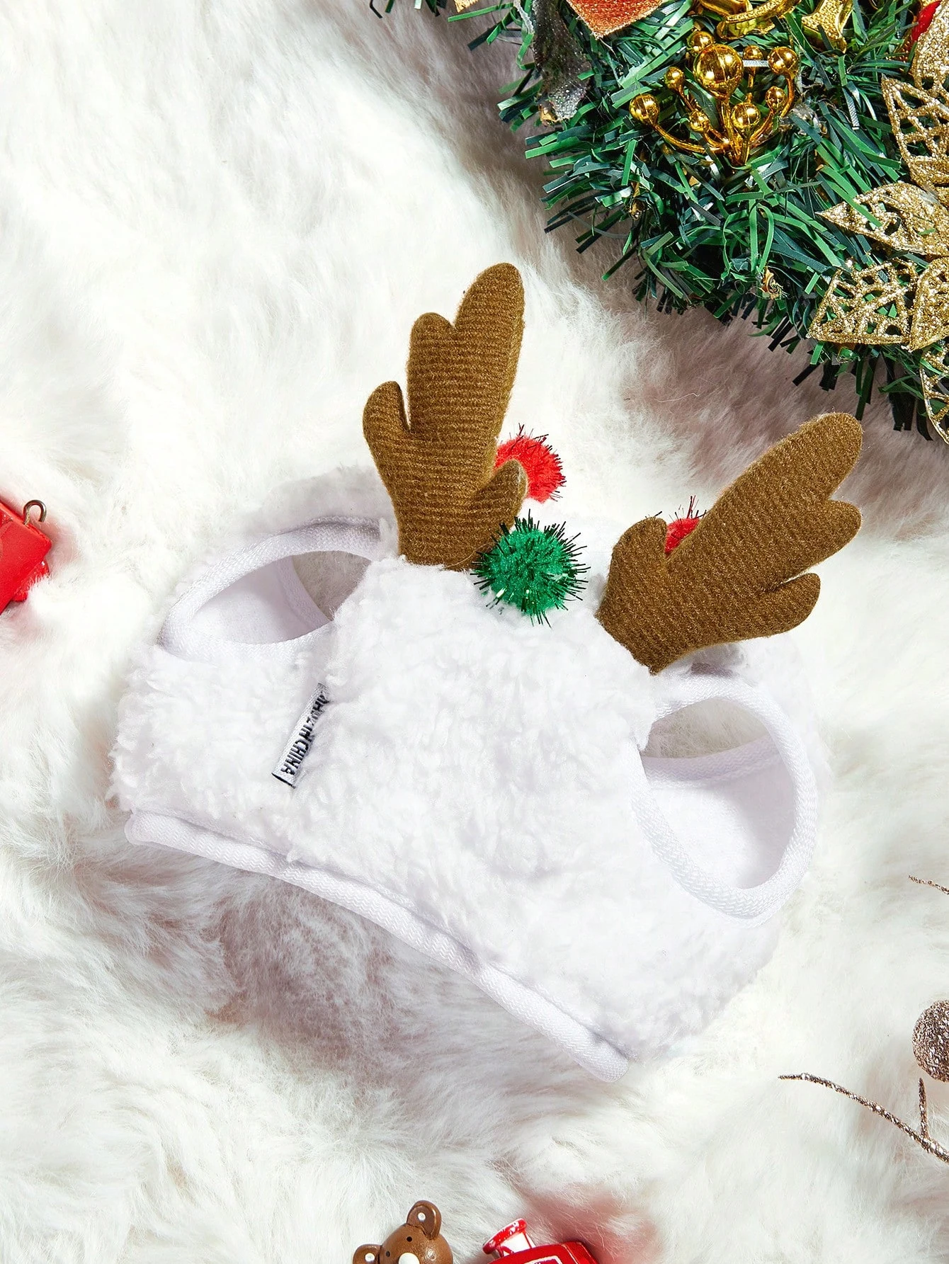 1 pieza de sombrero de árbol de asta de mascota de Navidad, sombrero de perro peludo para decoraciones de fiesta de Navidad de gato/perro, adecuado para mascotas pequeñas a medianas - imagen 2