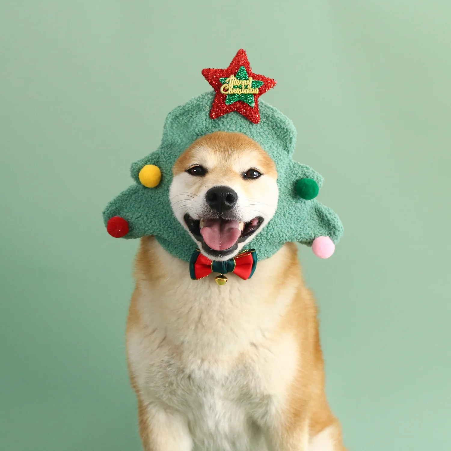 Gorro de felpa para mascotas, árbol de Navidad, muñeco de nieve, peluche de dibujos animados, bonito vestido, auriculares de vacaciones, lazo, accesorios para perros Pomerianos - imagen 4