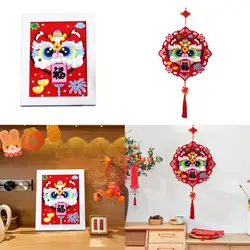 Pegatina de danza del león, Kit de artesanía de costura de animales, juego de bricolaje de tela y madera para decoración del hogar, Festival de Año Nuevo