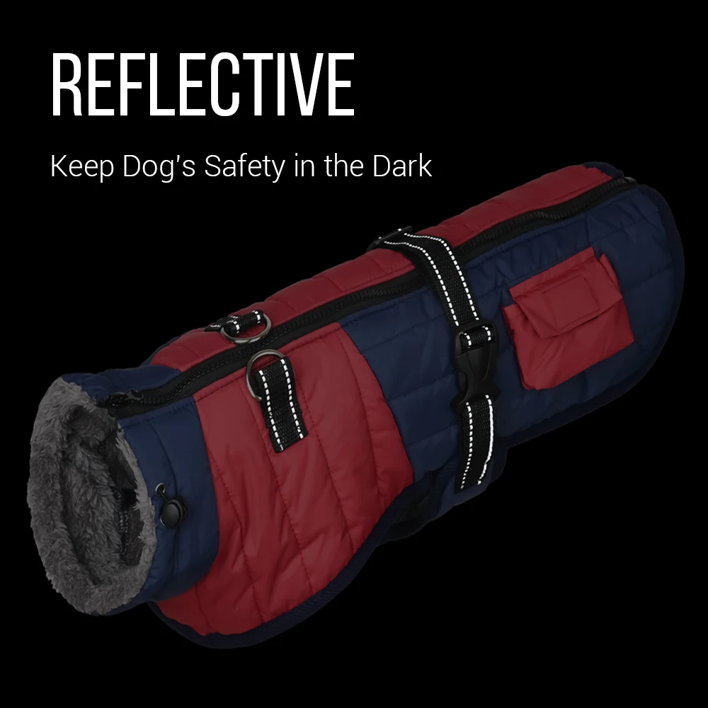 Chaqueta para perros con arnés, impermeable, abrigo cálido de invierno para perros, ropa gruesa reflectante ajustable para perros pequeños, medianos y grandes - imagen 4