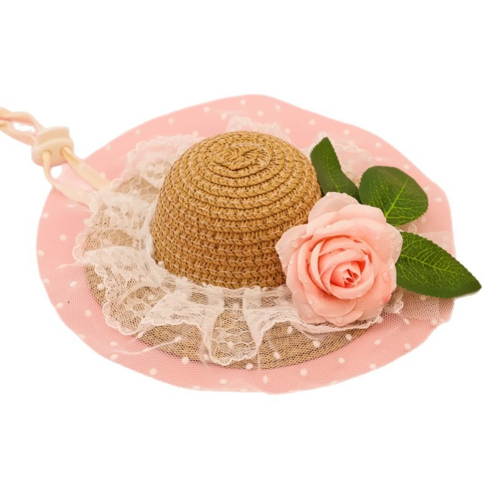 Sombrero de paja para perros y gatos con visor encaje primavera verano - imagen 5
