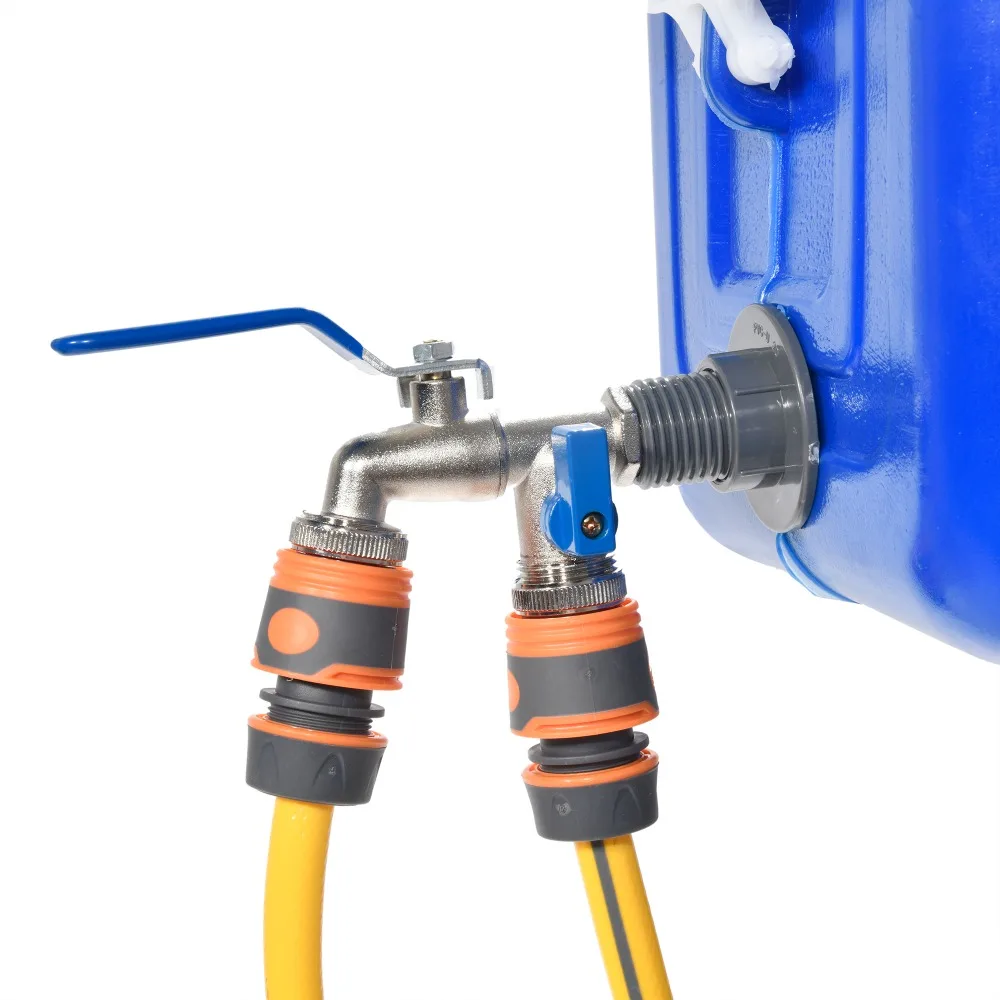 Conector de tanque IBC a grifo de Metal de doble salida de rosca de 1/2 pulgadas con adaptador de manguera rápida para riego de jardín de barril de lluvia - imagen 4
