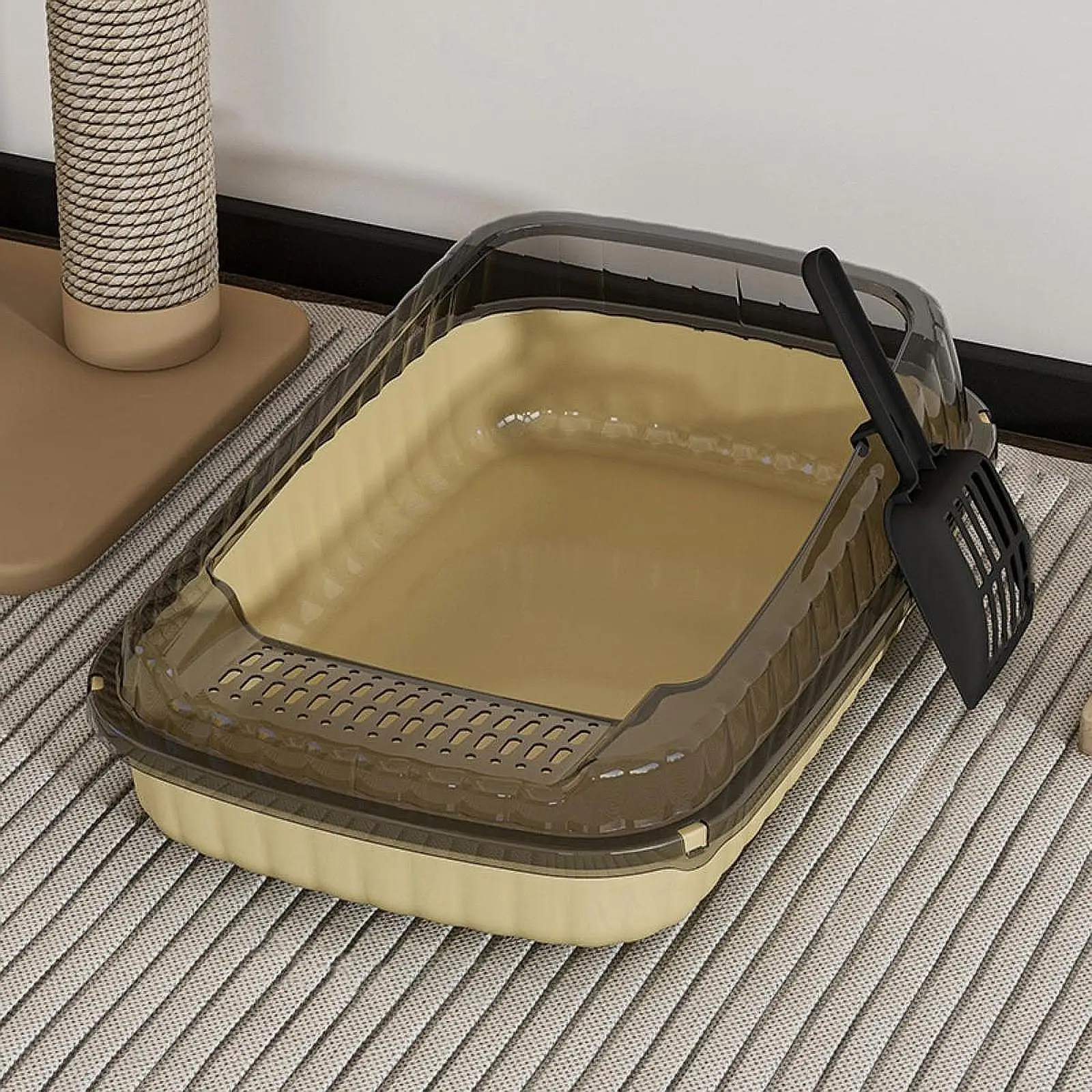 Cat Litter Box Semi Closed Kitten Litter Pan High Sided Cat Sandbox Pet Supplies Pet Litter Tray for Small Pets Indoor Cats