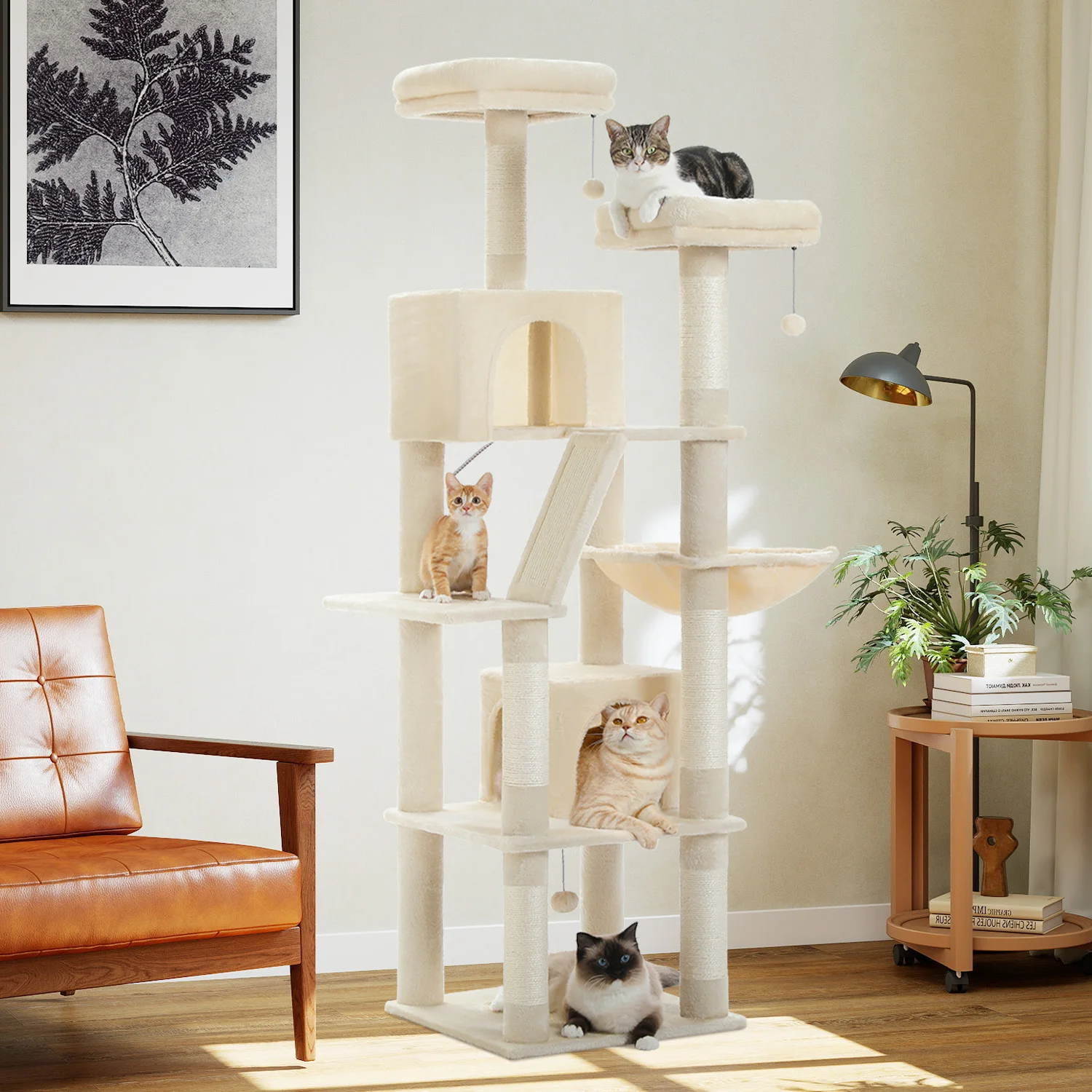 Torre de árbol para gatos de varios niveles con postes para rascar, Condo, hamaca, tablero para rascar gatos, accesorios para gatos, muebles para gatos, gatos de interior - imagen 4