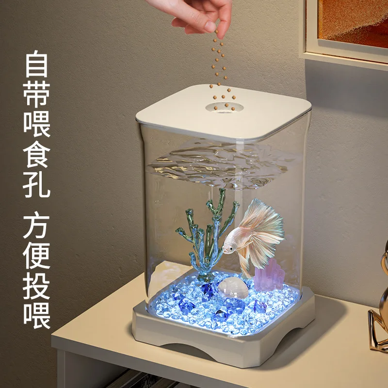 Acuario de escritorio con luz LED para pez betta, ecológico y creativo - imagen 3