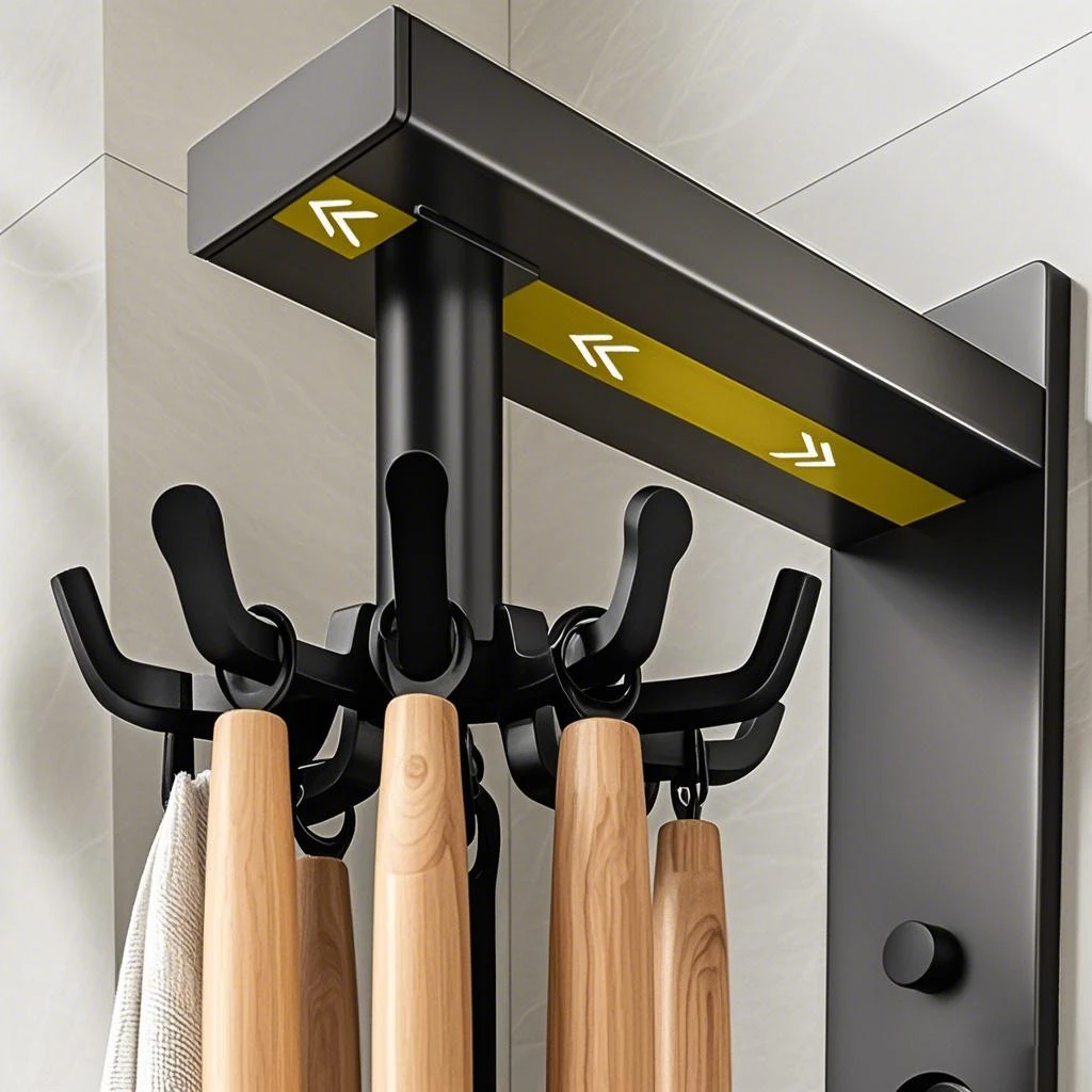 360 °   Organizador de cocina de aluminio con espacio giratorio, estante de pared multifuncional impermeable, utensilios/toallas/épices de gran capacidad - imagen 4