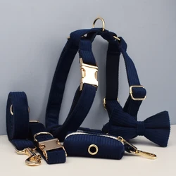 Conjunto collar y correa de pana azul para perros – Placa personalizada