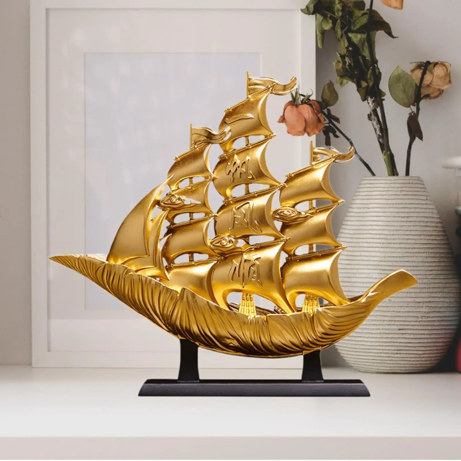 Sailing Boat Decor Artwork Bookshelf Anniversary Gift Sculpture Table Centerpiece Collectible Crafts Ornament Ship Model Decor