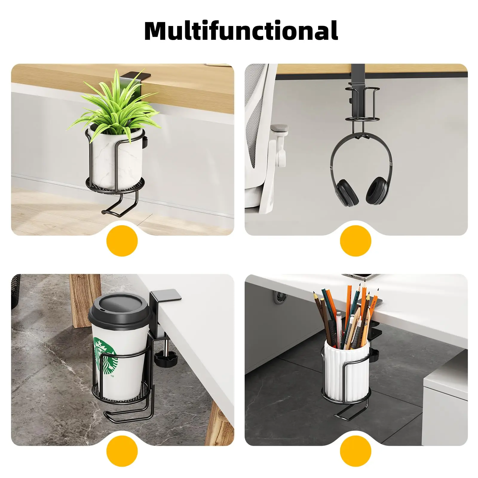 Soporte para auriculares 2 en 1, sin taladro, soporte para taza de escritorio, abrazadera de brazo mejorada ajustable, soporte para tazas de café, botellas de agua - imagen 5