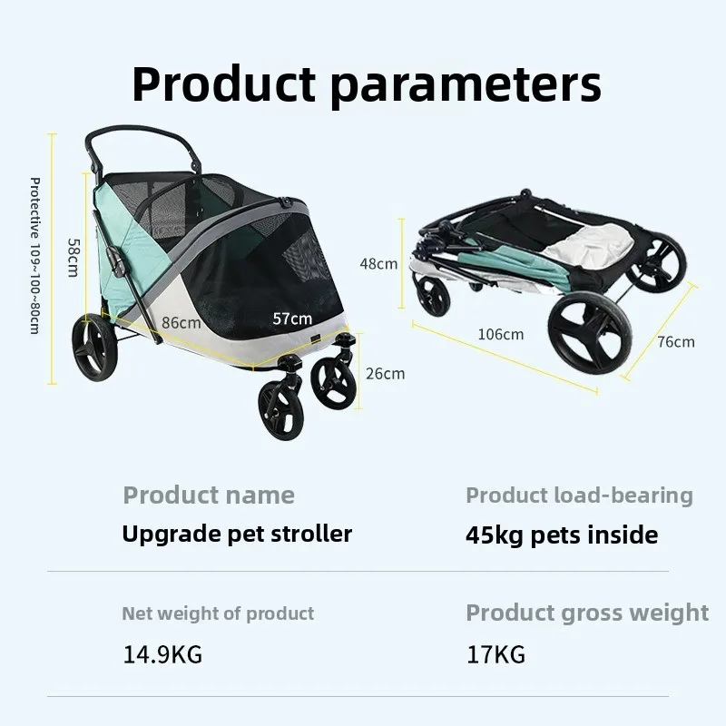 Cochecito para mascotas de gran espacio, carrito ligero y plegable para caminar para perros, cortavientos transpirable, productos para mascotas, accesorios - imagen 5