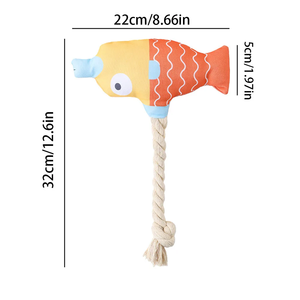 Juguete para mascotas con cuerda de algodón chirriante, juguete de peluche para masticar peces falsos para perros y gatos, juguete molar interactivo de juerra, - imagen 5