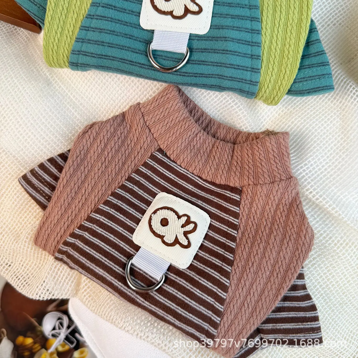 Camiseta a rayas de otoño e invierno para mascotas, camisa Base para perros y gatos, chaleco cálido para mascotas, ropa para cachorros, ropa para perros pequeños - imagen 4