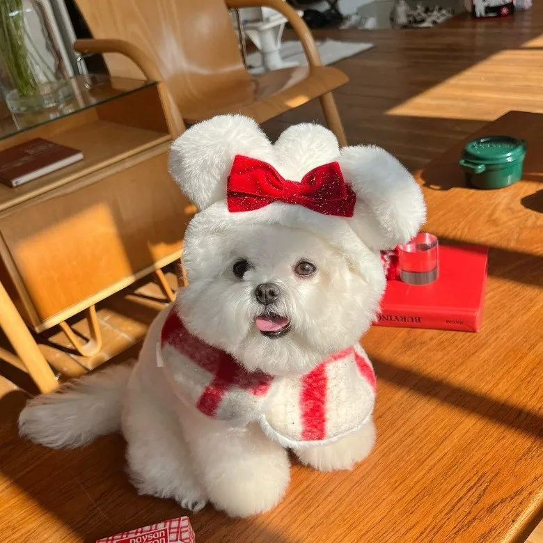 Otoño Invierno Navidad Año nuevo ropa para mascotas suave cálido lana rojo a cuadros capa vestido para perros pequeños cachorro fiesta de vacaciones - imagen 4