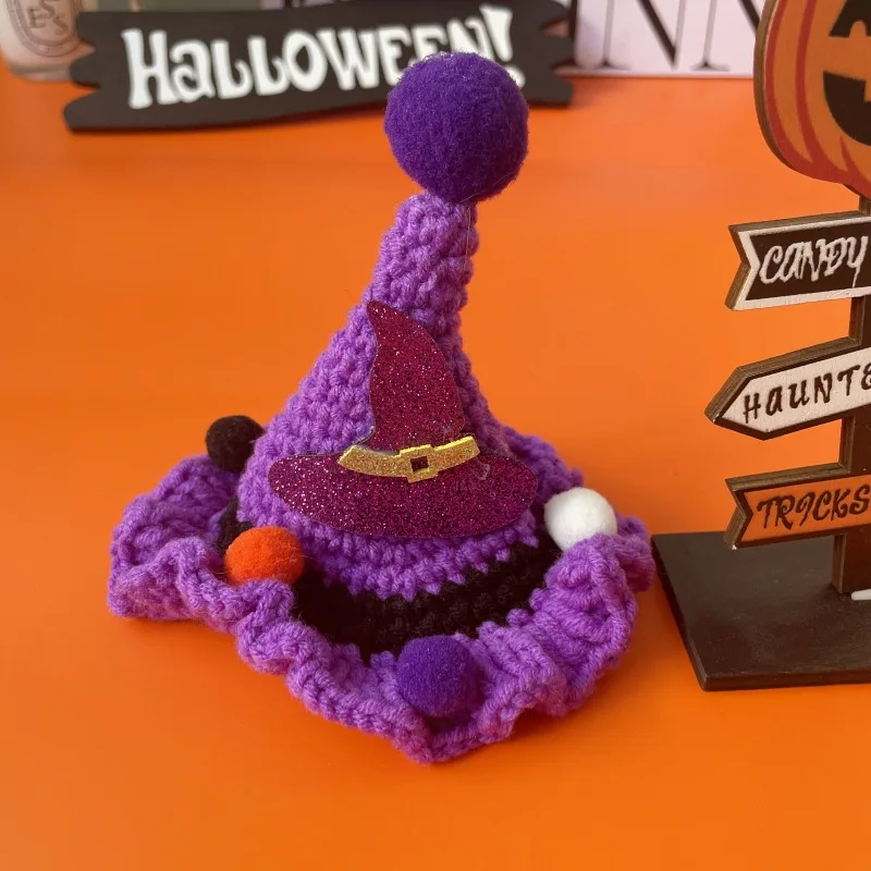 Sombrero de vestir para fiesta de Halloween para mascotas, bonito gorro tejido con gancho de calabaza, gorros para mascotas, accesorios para perros pequeños y cachorros - imagen 4