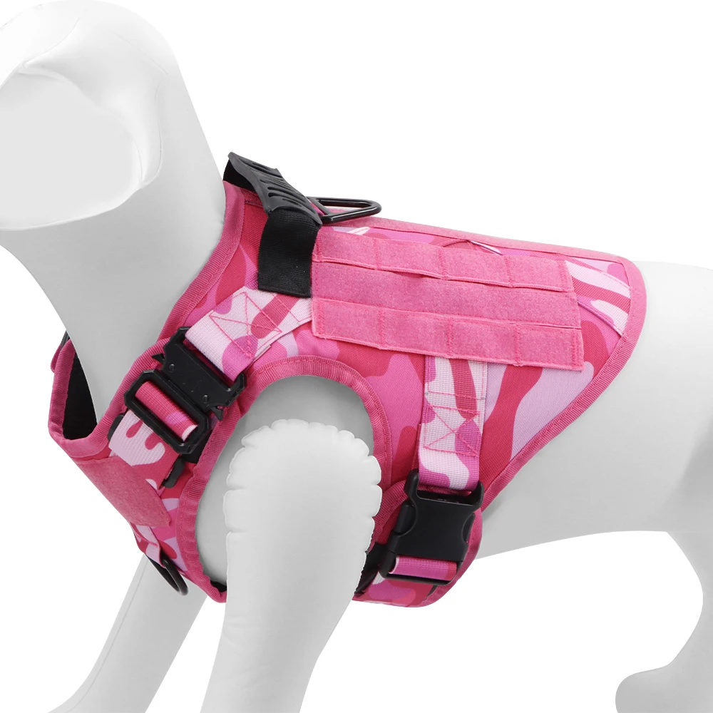 Conjunto de arnés y correa militar para perro, Chaleco de entrenamiento táctico ajustable para mascotas, pastor alemán malois para perros medianos y grandes, color rosa - imagen 3