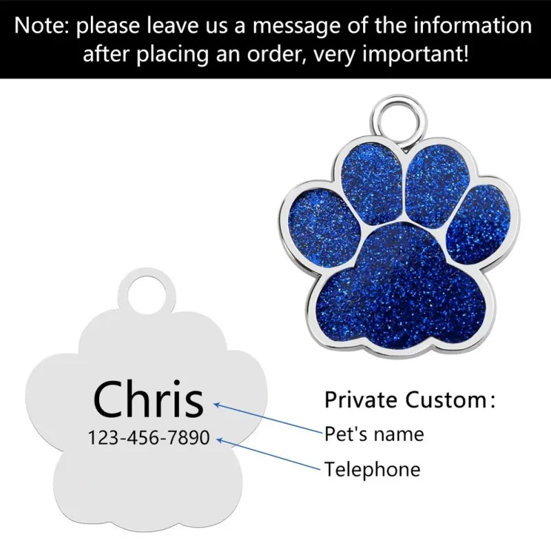 Bolsas personalizadas para perros y gatos, Collar con nombre grabado para cachorros y mascotas, colgante con purpurina de pata de acero inoxidable, accesorios para perros y mascotas - imagen 3