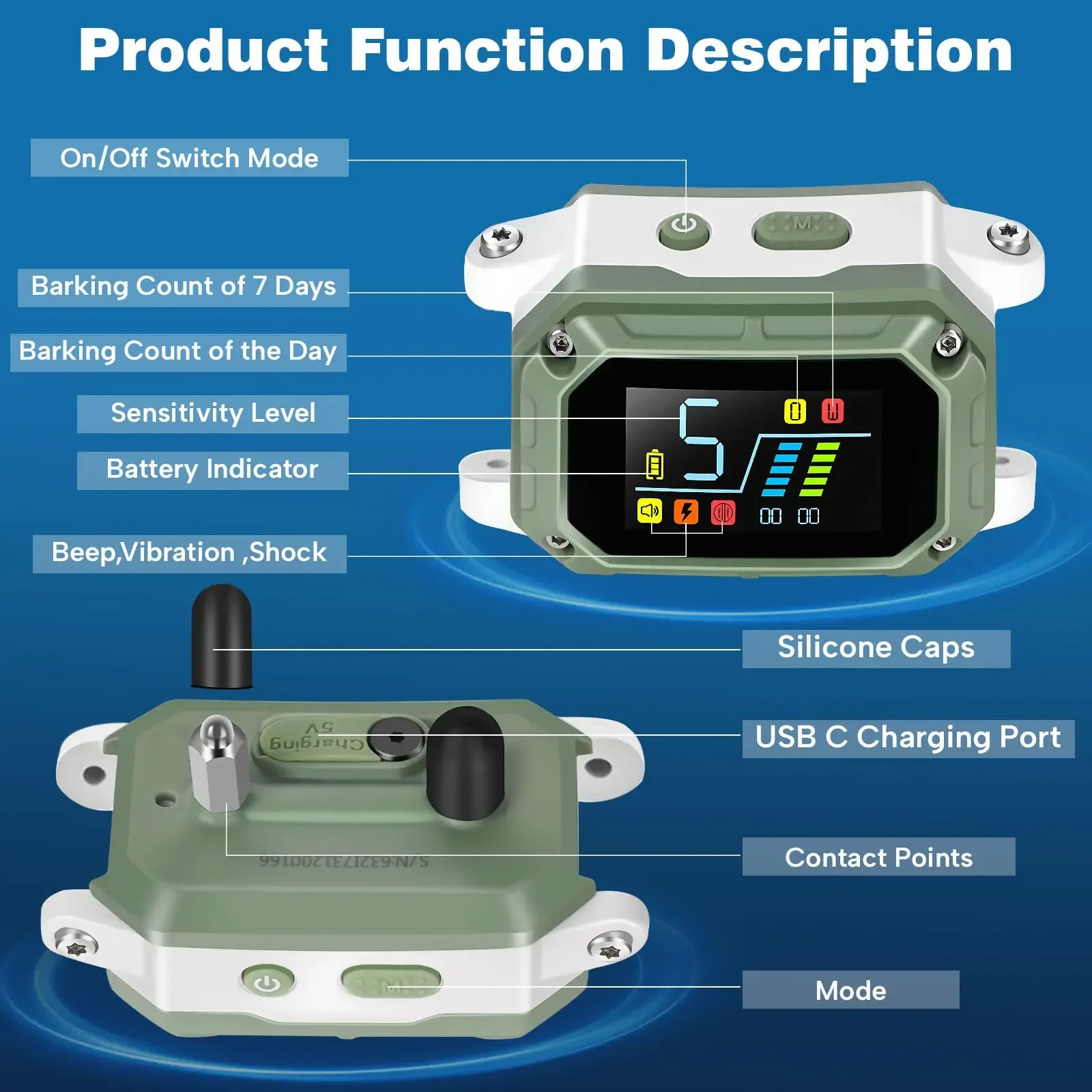 Collar de ladridos para perros grandes, medianos y pequeños, Collar de ladridos inteligente recargable, Collar de entrenamiento antiladridos con pitido ajustable - imagen 2