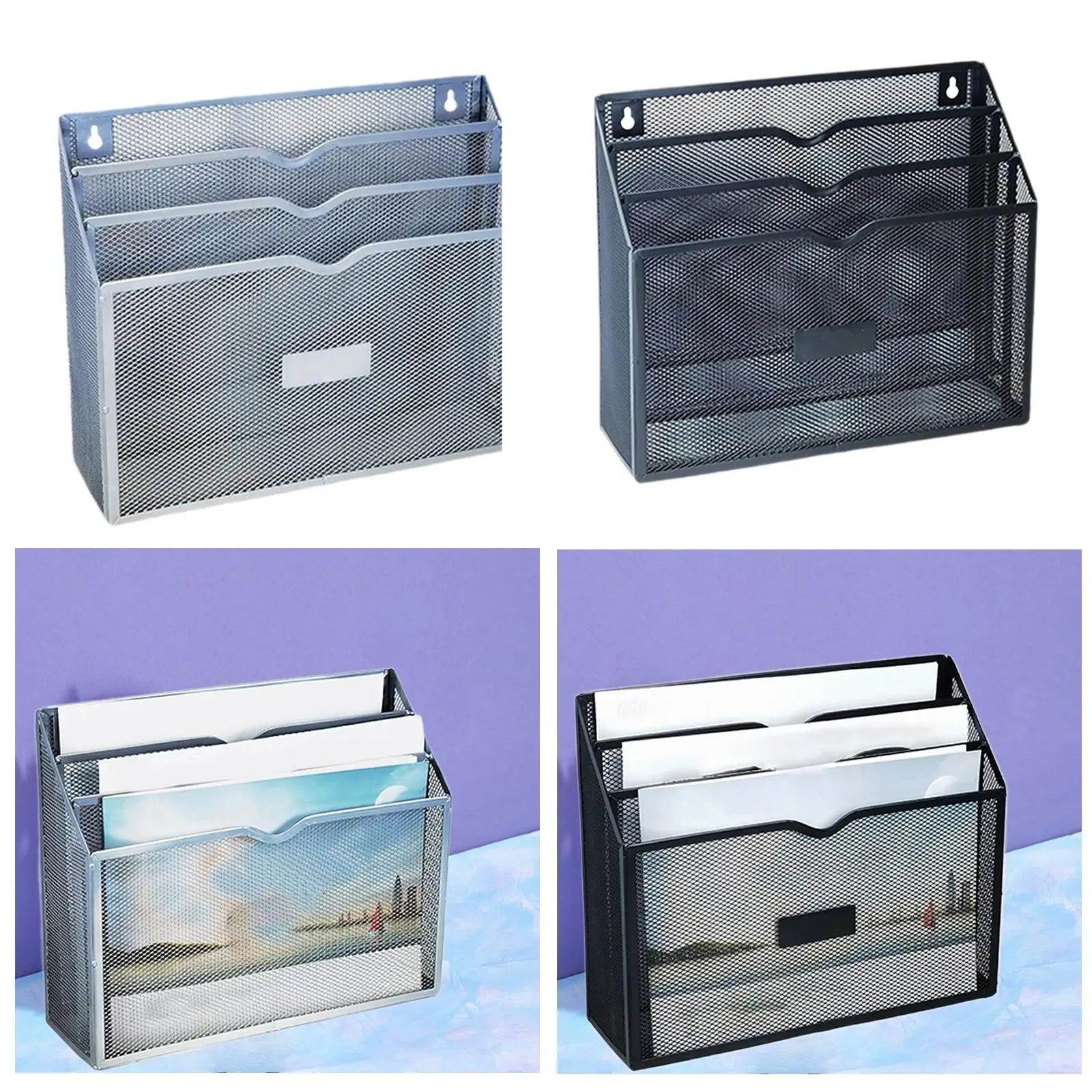 Metal File Storage Basket Easy to Install Convenient Desk Organizer Hanging Holder for Living Room Office Home Indoor Kitchen