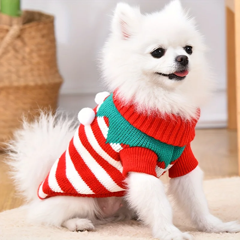 Ropa navideña para perros, suéter cálido de invierno para perros pequeños y medianos, bonito suéter tejido para cachorros, suministros navideños para mascotas - imagen 2